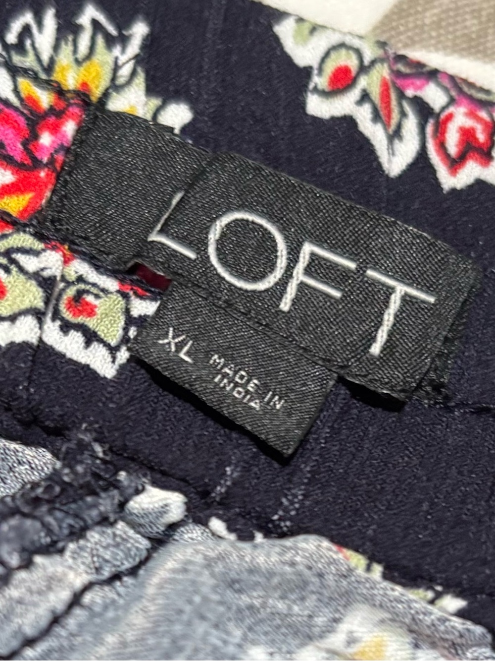 LOFT viscose DRAWSTRING floral crop pants NAVY BLUE red XL - Picture 6 of 6